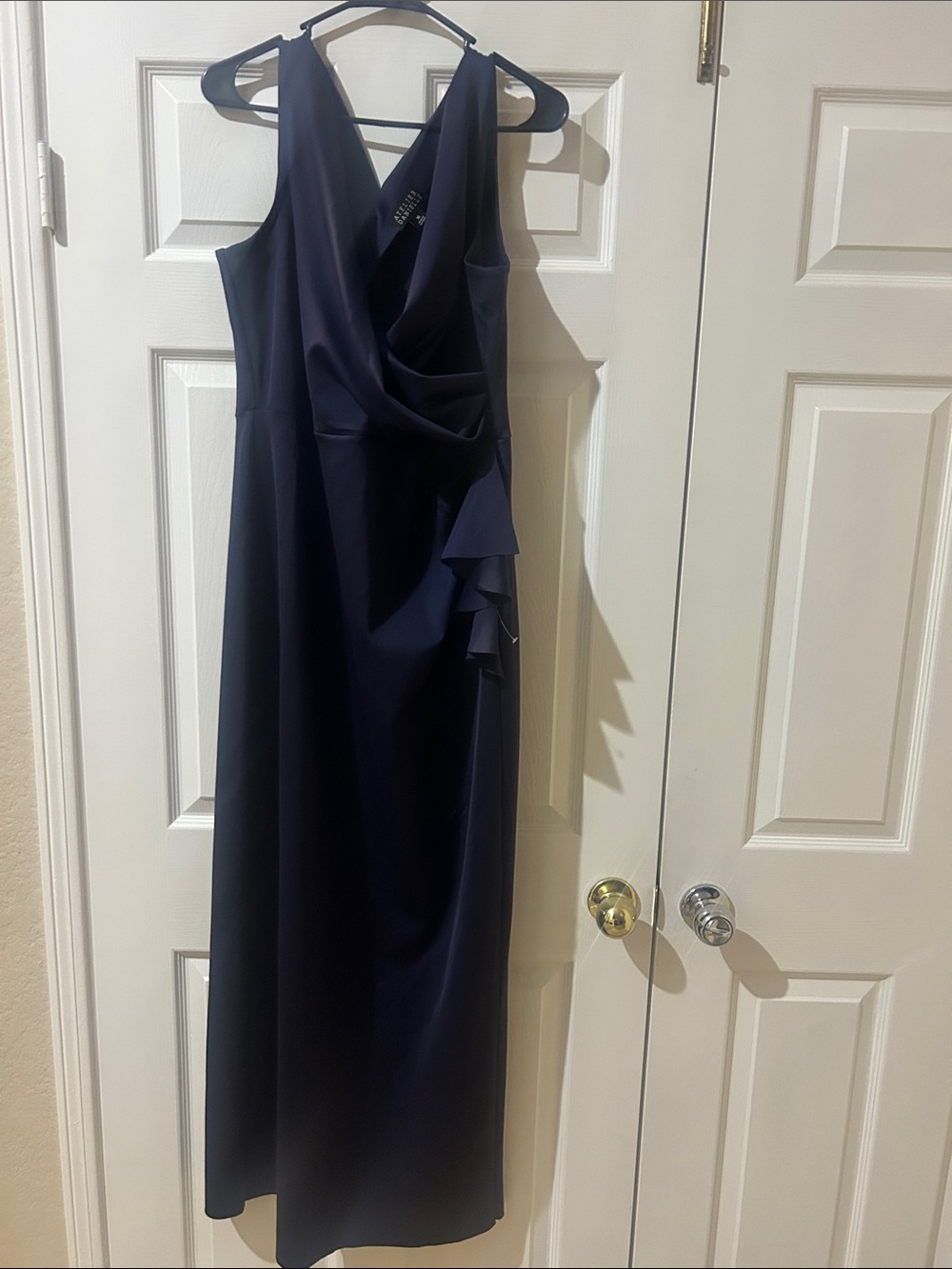 Navy Sleeveless V-Neck Maxi Dress with Draped Wrap Detail